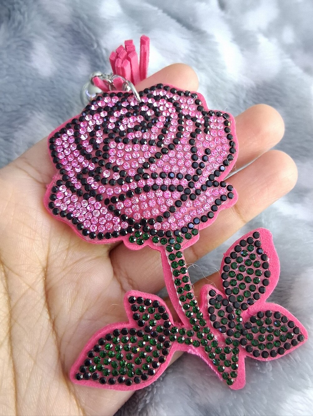 Pink Rose Silver Keychain Bag Charm - Picture 4 of 4
